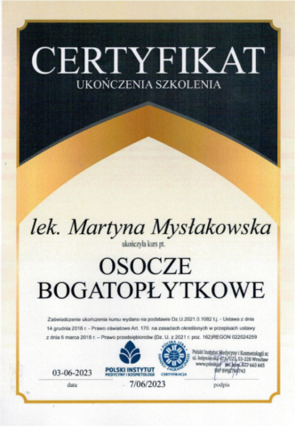 city dent ptak dr martna mysłakowska certfikat osocze bogatopłytkowe